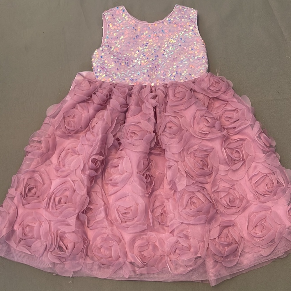 KENSIE Girl Pink Rosette Tulle sz 5 Girls Dress with Sequined  top 🌹 Roses skirt